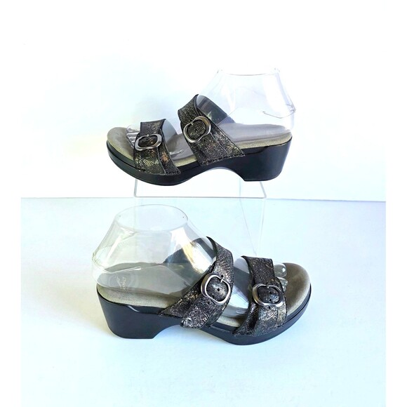 DANSKO Sophie Sandals Metallic Python Leather Sz 37 6.5 7 Black Sparkly Comfort - Picture 4 of 14